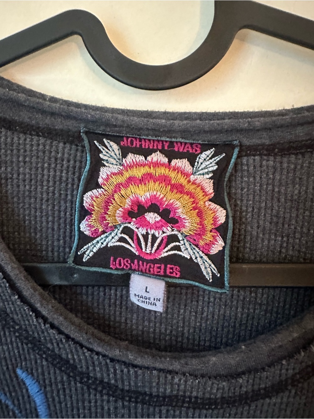 Johnny Was Shirt Gray Embroidered Peacock Floral Thermal Tunic Top Boho Large - Picture 3 of 5